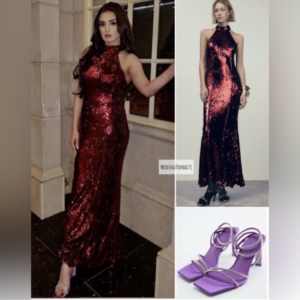 zara sequin maxi dress dark red